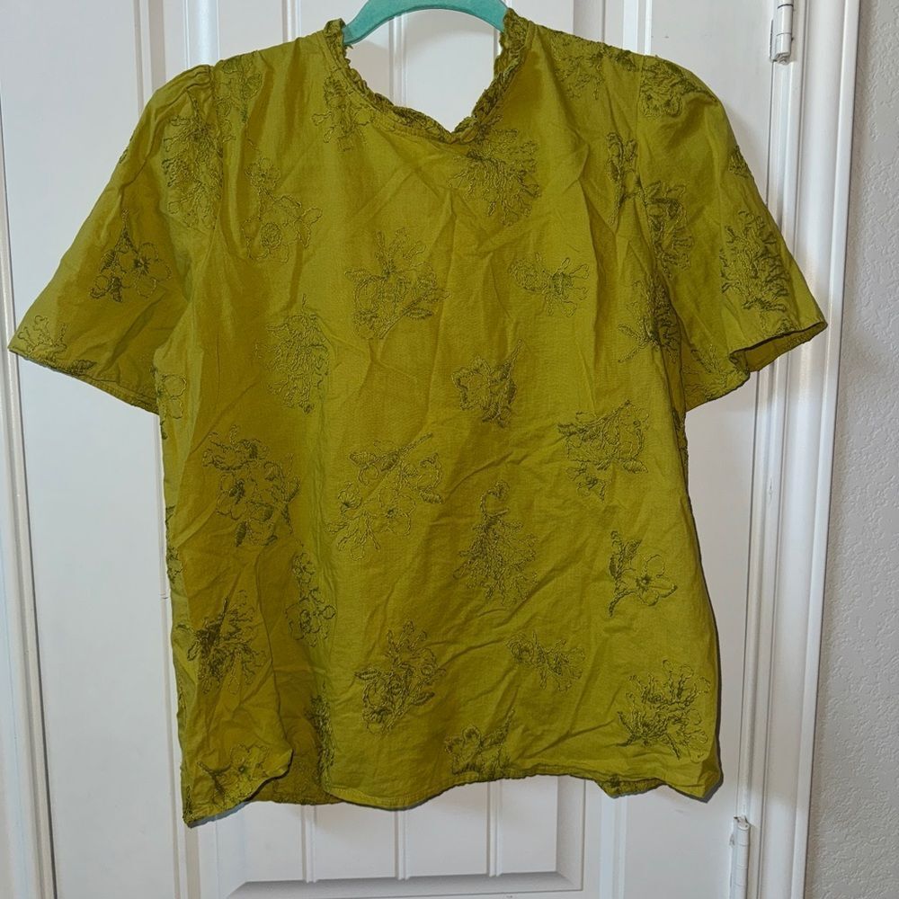 LOFT Mustard Embroidered Blouse